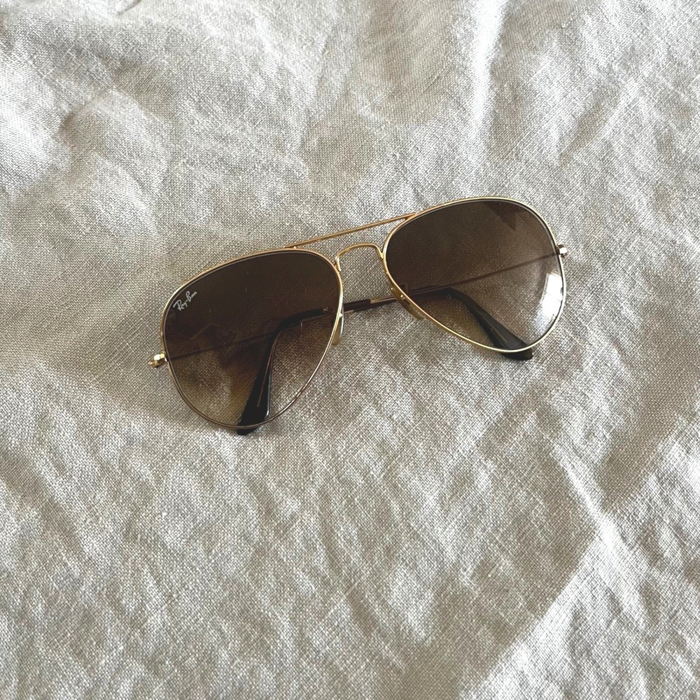 Authentic Ray-Ban Aviator Sun Glasses Brown Tint Gold Frame - Picture 5 of 15